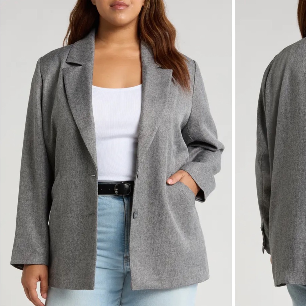 Treasure & Bond Gray Blazer with Notched Lapel and Relaxed Fit